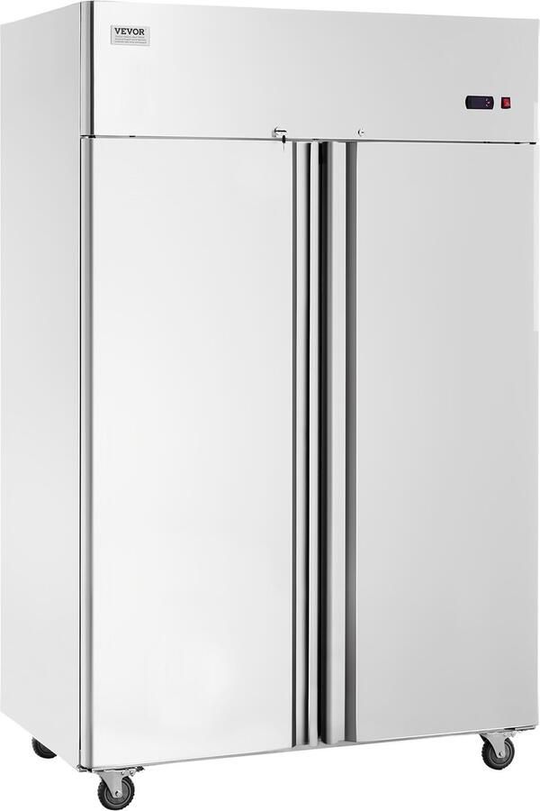 Vevor CommerciëLe Koelkast 1100 L 2 Deuren Roestvrijstalen Koelkast met Automatische Ontdooiing 6 Planken Temperatuurregeling van -2 Tot + 8 °C en 4 Wielen