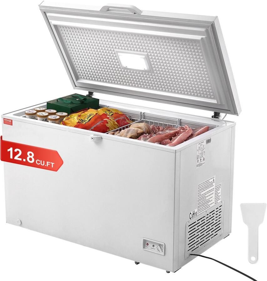 Vevor -Vriezer 345 L-Vriezer En 4 Uitneembare Manden Vrijstaande Commerciële Vriezer met Open Deur van Bovenaf En Afsluitbaar Deksel Temperatuur Op 7 Niveaus Instelbaar