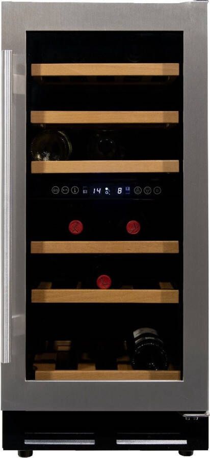 Vinata Premium Wijnklimaatkast Vrijstaand en Onderbouw koelkast RVS Wijnkoelkast 32 flessen 84.6 x 38 x 58.5 cm Wijnkast glazen deur