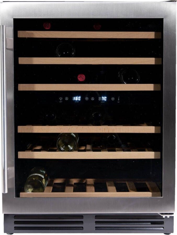 Vinata Premium Wijnklimaatkast Vrijstaand en Onderbouw koelkast RVS Wijnkoelkast 51 flessen 82 x 59.5 x 58 cm Wijnkast glazen deur