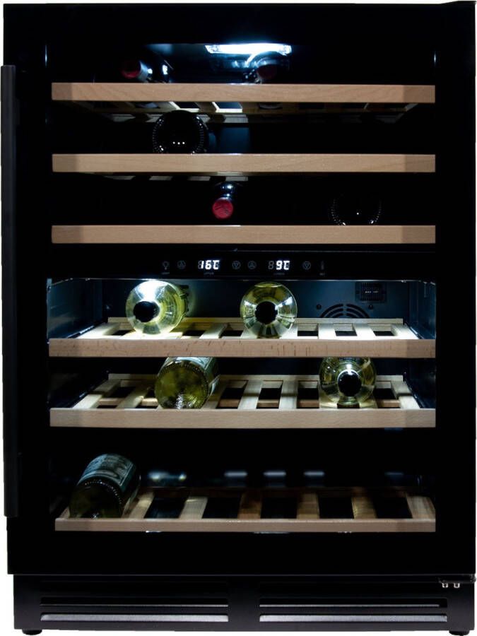 Vinata Premium Wijnklimaatkast Vrijstaand en Onderbouw koelkast Zwart Wijnkoelkast 51 flessen 82 x 59.5 x 58 cm Wijnkast glazen deur