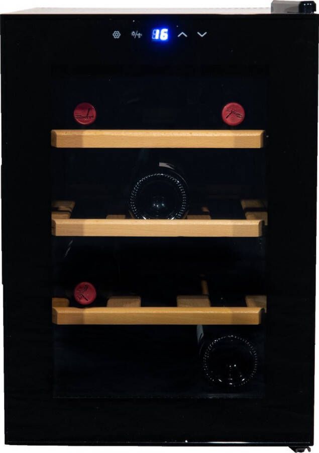 Vinata Premium Wijnklimaatkast Vrijstaand koelkast Zwart Wijnkoelkast 12 flessen 53 x 35.9 x 54.7 cm Wijnkast glazen deur - Foto 1