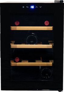 Vinata Premium Wijnklimaatkast Vrijstaand koelkast Zwart Wijnkoelkast 12 flessen 53 x 35.9 x 54.7 cm Wijnkast glazen deur