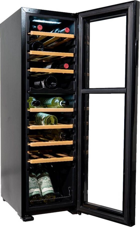 Vinata Premium Wijnklimaatkast Vrijstaand koelkast Zwart Wijnkoelkast 27 flessen 111 x 34.5 x 48 cm Wijnkast glazen deur
