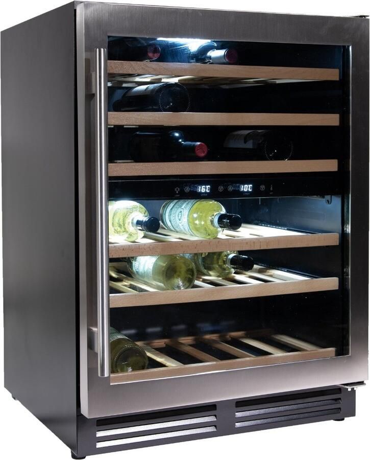 Vinata Premium Wijnklimaatkast Vrijstaand en Onderbouw koelkast RVS Wijnkoelkast 51 flessen 82 x 59.5 x 58 cm Wijnkast glazen deur