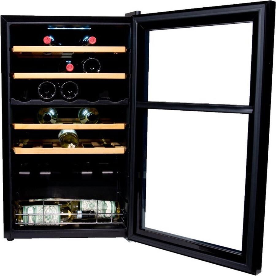 Vinata Premium Wijnklimaatkast Vrijstaand koelkast Zwart Wijnkoelkast 33 flessen 85 x 49.5 x 43 cm Wijnkast glazen deur