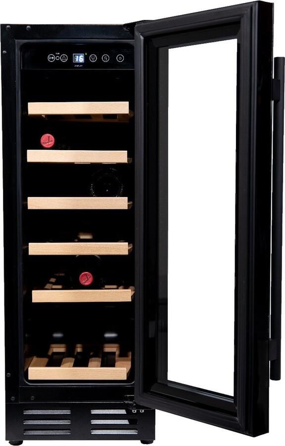Vinata Premium Wijnklimaatkast Vrijstaand en Onderbouw koelkast Zwart Wijnkoelkast 18 flessen 82 x 29.5 x 57.5 cm Wijnkast glazen deur