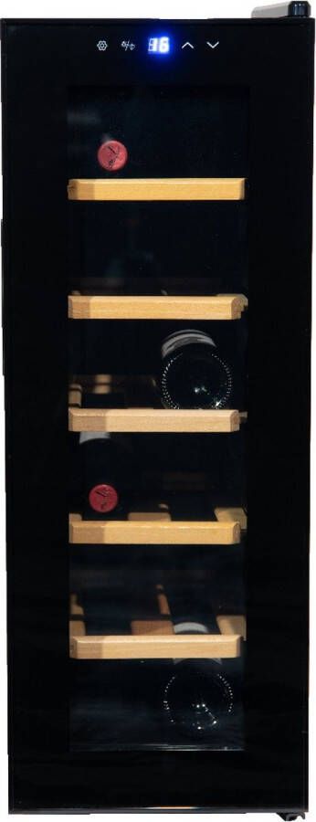 Vinata Premium Wijnklimaatkast Vrijstaand koelkast Zwart Wijnkoelkast 12 flessen 74.2 x 27.3 x 55 cm Wijnkast glazen deur