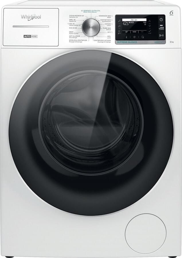 Whirlpool 89AD Wasmachine 8 kg Energielabel A Stoomfunctie Automatisch doseren