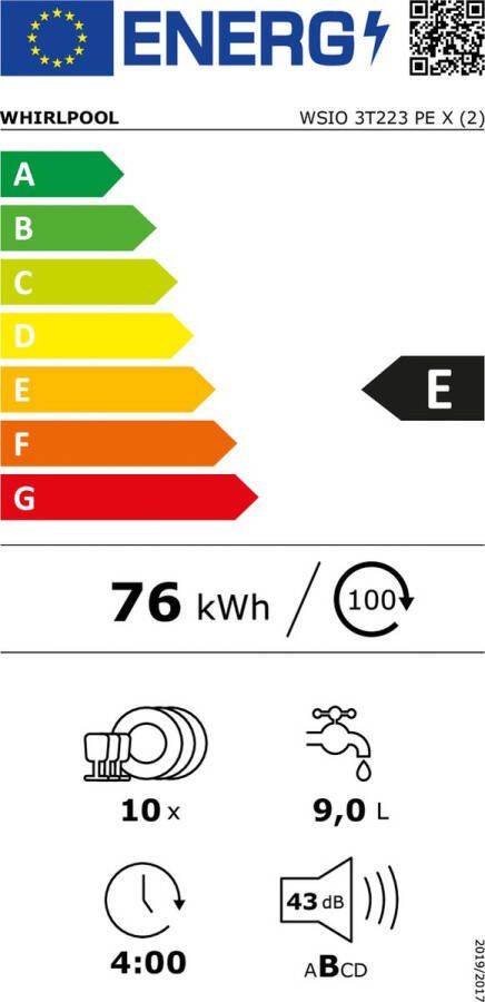 Whirlpool WSIO 3T223 PE X volledig geïntegreerde inbouw vaatwasser