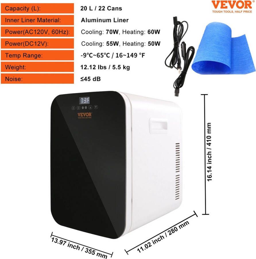 Wildor Mini Koelkast Koel Verwarm kast -9°C tot 65°C Vrijstaand 20 Liter 3 Schappen Compacte Drankkoelkast Praktisch (draagbaar) Wit Frame Wit 12Volt Auto Kamperen Outdoor Slaapkamer Stille koelkast