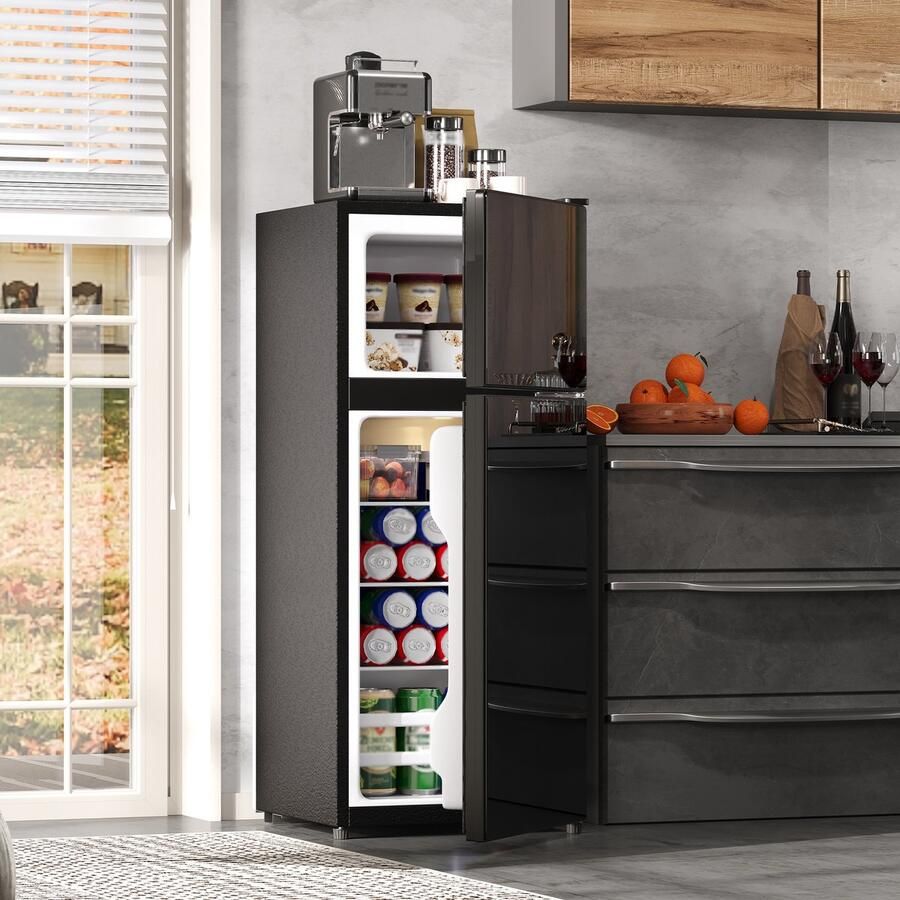 Zubaliya Mini Koelkast Met Vriesvak 92 Liter Glazen Deur LED Verlichting Stil Energiezuinig Voor Kantoor Slaapkamer Woonkamer