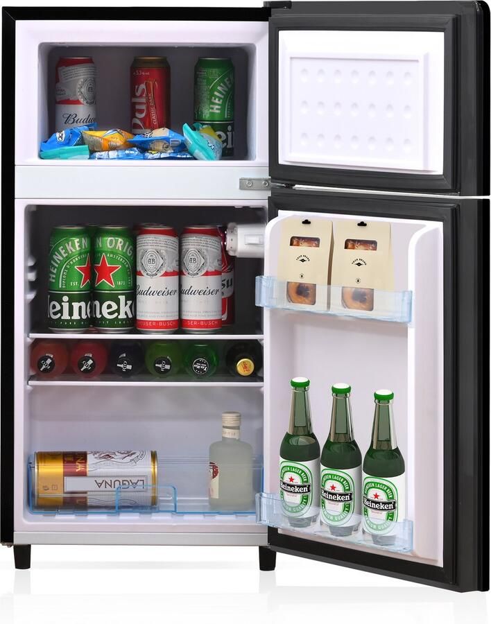 Zubaliya Minikoelkast van 72 liter met zwarte glazen deur geluidsniveau van 39 decibel temperatuurregeling met 7 standen ledverlichting koelmiddel R600 directe koeling geschikt voor keukens woonkamers campers en kantoren