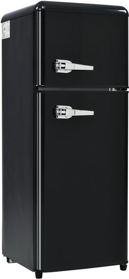 Zubaliya zwart Retro Koelkast Mini Tweekamerkoelkast 92 Liter Met Vriesvak Energieklasse D Stille Bijkeuken Koelkast