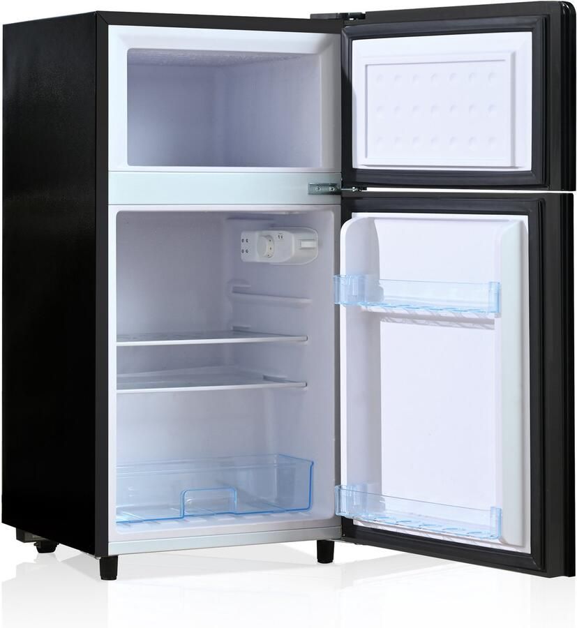 Zubaliya Zwarte Mini Koelkast 72 Liter Met Glasdeur & 2-Sterren Vriesvak Zeer Stil 39 dB 7 Temperatuurstanden Voor Keuken En Kantoor