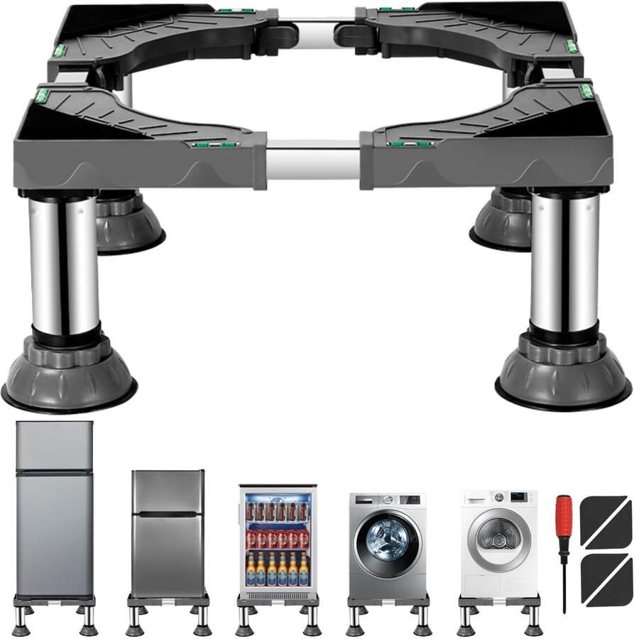 Zyronn Wasdroger Onderstel met 4 Gepolsterde Poten Draagvermogen tot 200 KG Verstelbare Breedte 40-62 cm Geschikt voor Wasmachine en Tumble Dryer Grijs