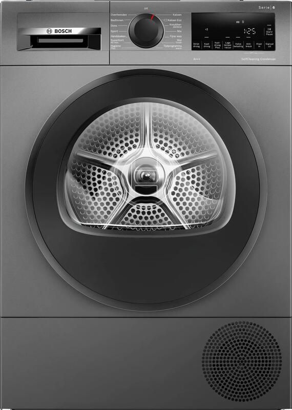 Bosch WQG235DRNL Serie 6 Wasdroger Warmtepompdroger Blijvend energiezuinig met Self Cleaning Condensor Auto Dry: droogt automatisch tot de gewenste droogtegraad Cast iron grey Trommelverlichting