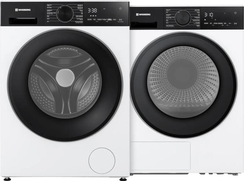 Wisberg WBWM3A5W9NB SwiftWash + WBDR3BW9NB CreaseControl vrijstaande wasmachine voorlader