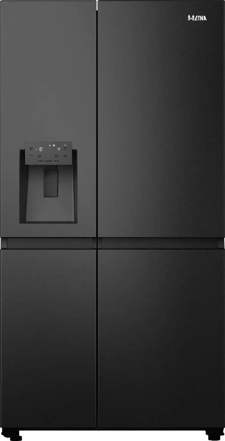 ETNA AKV879IZWA Amerikaanse koelkast Zwart 179 cm No-Frost MultiFlow 360° LED display en IJsdispenser voor ijsblokjes Flessenrek