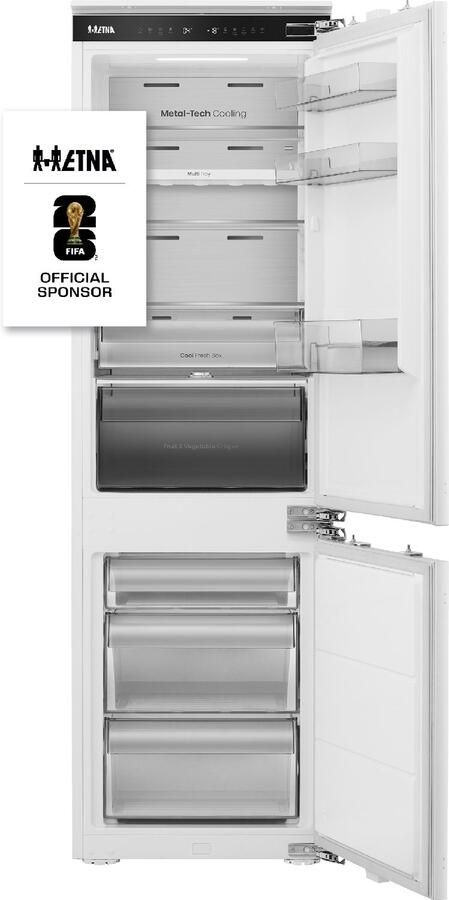ETNA KCD8178DNF Koel-vriescombinatie Energielabel D 34dB (A) Metal Tech Cooling No Frost Multi-Air Flow CoolFresh SmartZone Super Cool Fast Freeze Inverter Compressor ConnectLife 252 Liter