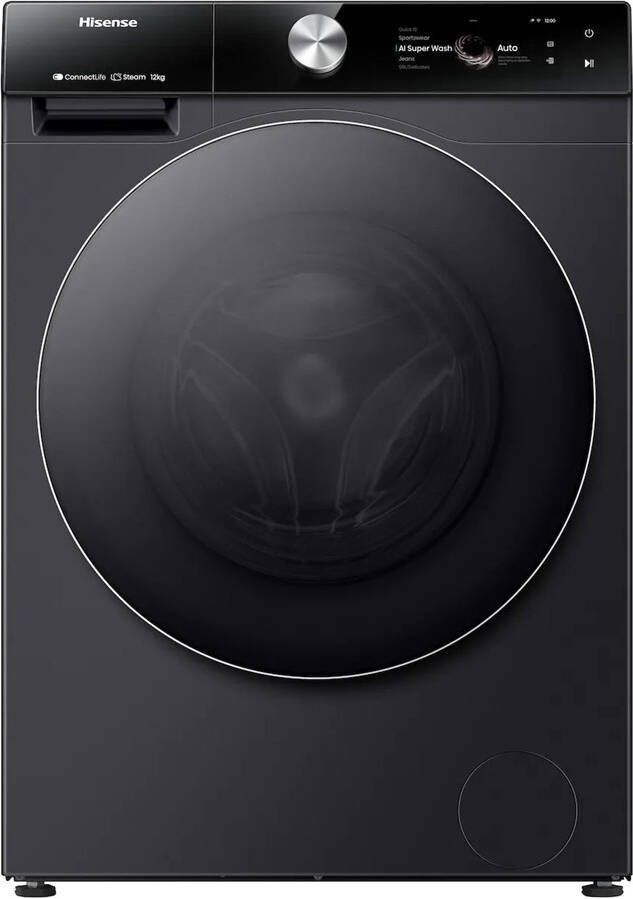 Hisense 7S Serie WF7S1247BB Wasmachine met Energielabel A -20% 12kg TFT display Auto dosing 70dB (A) Steam Wash -1400 toeren Power Wash 49' Connectlife