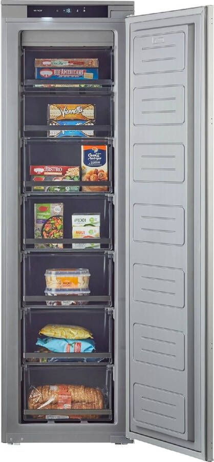 Inventum IVR1786GS Inbouw vriezer Nis 178 cm 200 liter No Frost Supervriezen 7 lades vakken Sleepdeur Grijs