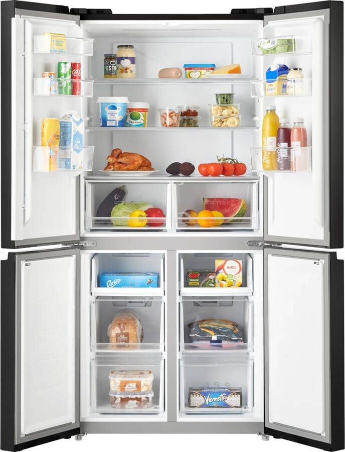 Inventum SKV4178B No Frost energiezuinige Amerikaanse koelkast 474 liter Digitaal display Supervriezen Superkoelen Vershoudlade 4 deuren Zwart