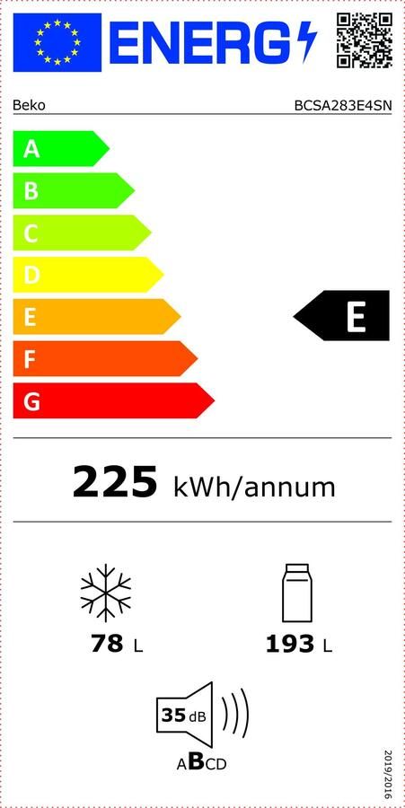 Beko Koelvriescombi BCSA283E4SN | Inbouwkoel-vriescombinaties met vriezer | 8690842403941