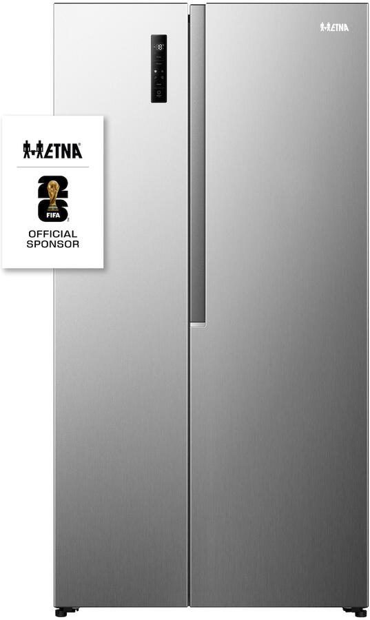 ETNA AKV6178RVS Amerikaanse koelkast No-Frost 178 cm hoog 544 liter Energielabel C Invriesvermogen 12 kg 24u Geluidsniveau 37 dB LED Display SuperCool FastFreeze Deuralarm Interter Compressor Multi Airflow Energy Saving
