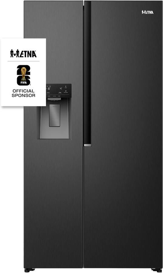 ETNA AKV6178IZWA Amerikaanse koelkast No-Frost 178 cm hoog 528 liter Energielabel C Invriesvermogen 10 kg 24u Geluidsniveau 37 dB LED Display IJs- en waterdispenser SuperCool FastFreeze Deuralarm Multi Airflow – EnergySaving