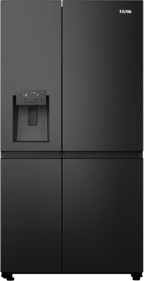 ETNA AKV879IZWA Amerikaanse koelkast Zwart 179 cm No-Frost MultiFlow 360° LED display en IJsdispenser voor ijsblokjes Flessenrek