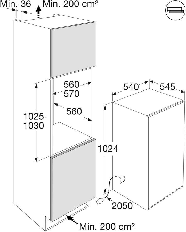 ETNA VS6102NF Inbouw sleepdeur vrieskast Nis 102cm No-Frost LED display FastFreeze Energieklasse E Elektronische thermostaat