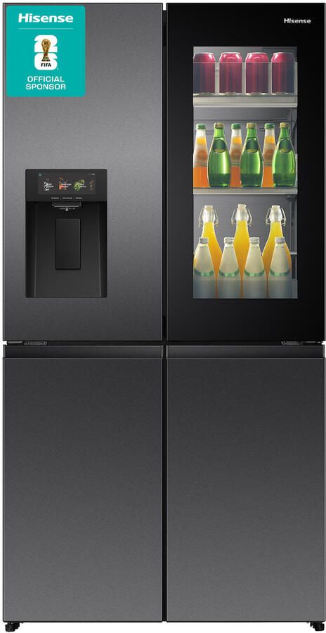 Hisense RQ600P7SKE Amerikaanse koelkast Energielabel E PureView Door 6 86 Intelligent Hub touchscreen display Water- & ijsdispenser Metal Tech Cooling No Frost Zwart Multi-Air Flow Super Cool Fast Freeze 37dB (A) 615 Liter