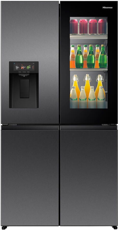 Hisense RQ600P7SKE Amerikaanse koelkast Energielabel E PureView Door 6 86 Intelligent Hub touchscreen display Water- & ijsdispenser Metal Tech Cooling No Frost Zwart Multi-Air Flow Super Cool Fast Freeze 37dB (A) 615 Liter