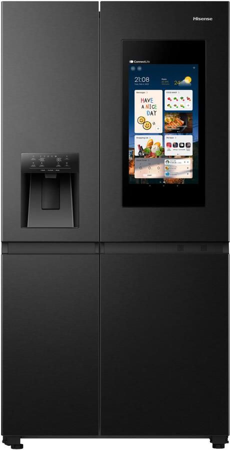 Hisense RS9P628GPFE Amerikaanse koelkast Energielabel E Vaste Wateraansluiting Water- & ijsdispenser Metal Tech Cooling No Frost Zwart Multi-Air Flow Super Cool Fast Freeze 38dB (A) Inverter Compressor 614 Liter