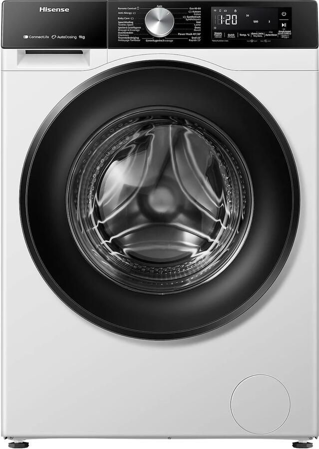Hisense 3S Serie WF3S9045BW3 BLX Wasmachine met Energielabel A -30% 9kg Autodose 72dB (A) Steam Wash -1400 toeren Power Wash 49' ConnectLife Inhoud Trommel 60 Liter
