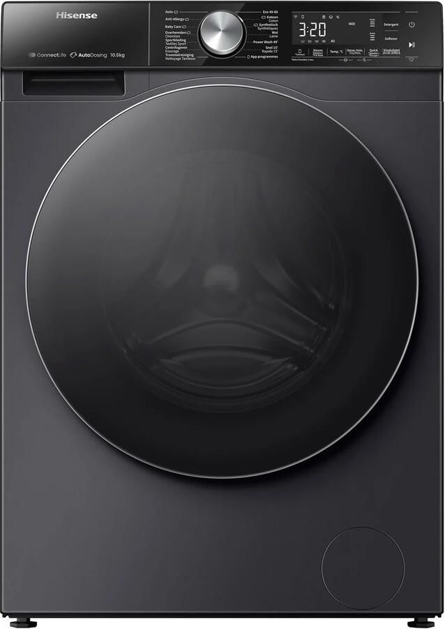 Hisense 5S Serie WF5S1045BB Wasmachine met Energielabel A 10 5kg Auto dosing 72dB (A) Steam Wash -1400 toeren Power Wash 49' Connectlife