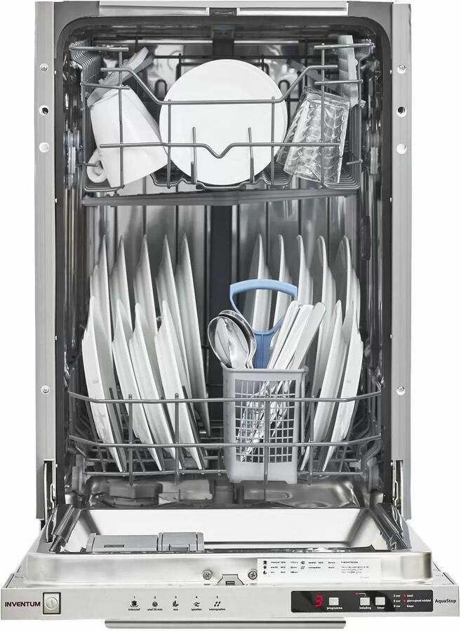 Inventum IVW4508A smalle inbouw vaatwasser 10 couverts Volledig integreerbaar 45 cm breed Bestekmand 6 programma s Max nishoogte 87 cm Startuitstel Energielabel D - Foto 5