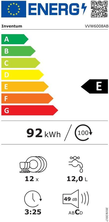 Inventum VVW6008AB vaatwasser 12 couverts Bestekmand 3 programma s Deur opent automatisch Startuitstel Energielabel D Vrijstaand Zwart - Foto 4