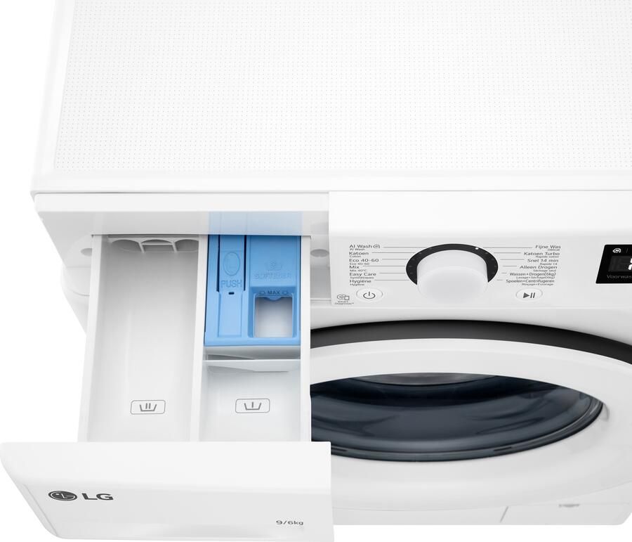 LG Was Droog combinatie 9 6kg 1400tpm Steam Turbowash