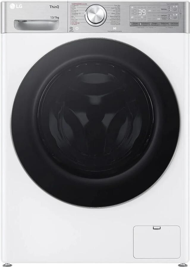 LG F4DR9537S2W was‑droogcombinatie 13 kg met AI DD voor slimme stofverzorging TurboWash 39 voor sneller wassen EzDispense automatische dosering hygiënisch wassen met stoom en ThinQ slimme bediening. Energieklasse A‑20%