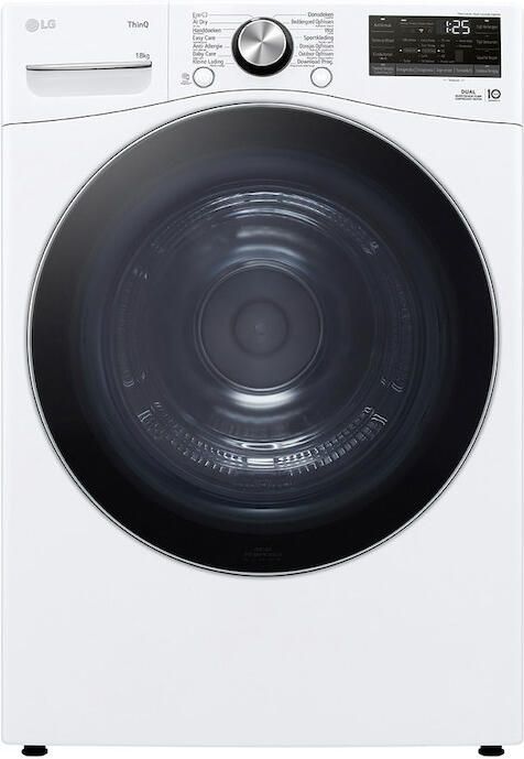 LG RH18U8AVCW warmtepompdroger 18 kg met Dual Inverter Heat Pump AI Dry en Sensor Dry voor energiezuinig en gelijkmatig drogen Auto Cleaning Condenser en EcoHybrid. ThinQ slimme bediening. Energieklasse A+++