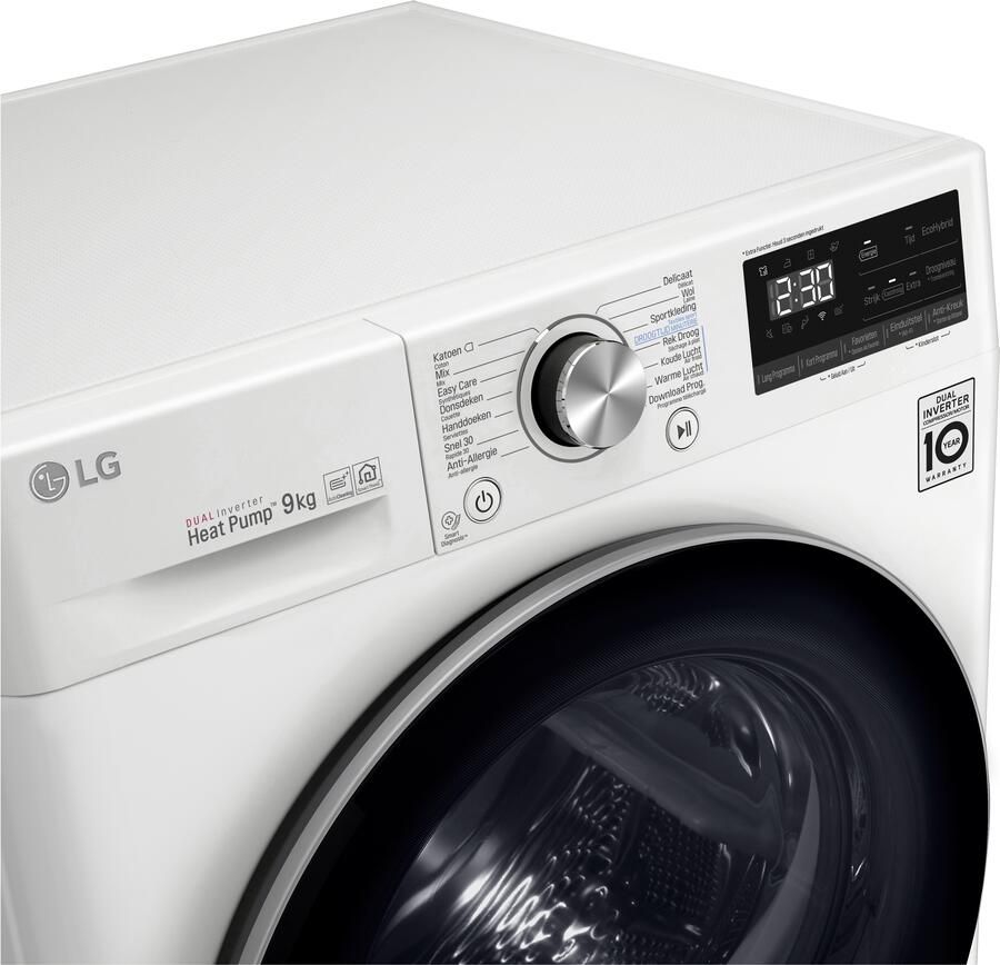 LG RH90V9AV3N 9 kg droger met DUAL Inverter Heat pump™ Supersnel of Superzuinig Auto Cleaning Condensor ThinQ