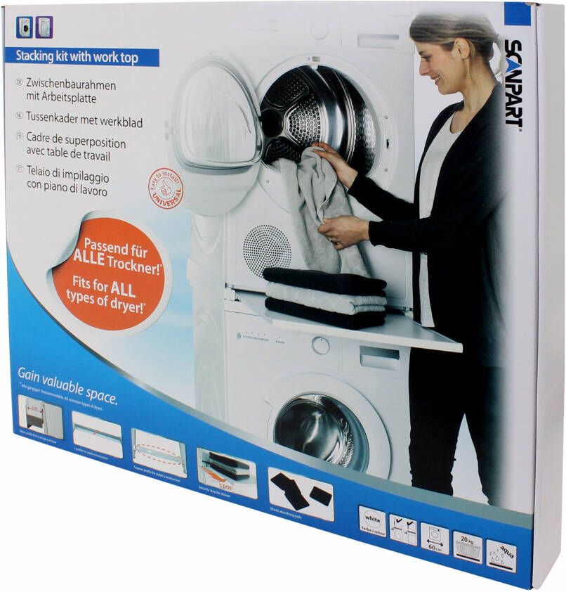 Scanpart tussenstuk voor wasmachine en droger met werkblad Ideaal voor zwaardere warmtepompdrogers Geschikt voor AEG Bosch LG Miele Samsung Siemens Zanussi Whirlpool Stapelkit Universeel - Foto 2
