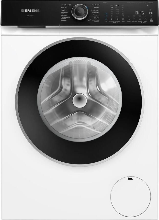 Siemens WG44H2A5NL iQ500 Wasmachine 9 kg 20% zuiniger dan energielabel A Automatisch doseren Added Steam: vermindert kreukels tot 40% speedPack L: verkort wasprogramma's met varioSpeed