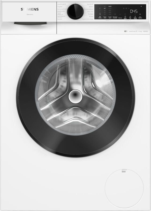 Siemens WG44J200NL iQ500 Wasmachine – 9 kg – 1400 rpm – Energieklasse A smartFinish: vermindert kreukels tot 50% speedPack L: verkort wasprogramma's met varioSpeed Home Connect