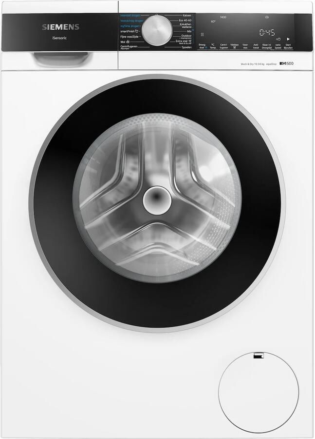 Siemens WN54G205NL iQ500 Was-droogcombinatie Wassen en drogen in 1 10.5 6 kg 1400 rpm smartFinish: minder kreukels Wash&Dry 45 60: snel en efficiënt wassen en drogen
