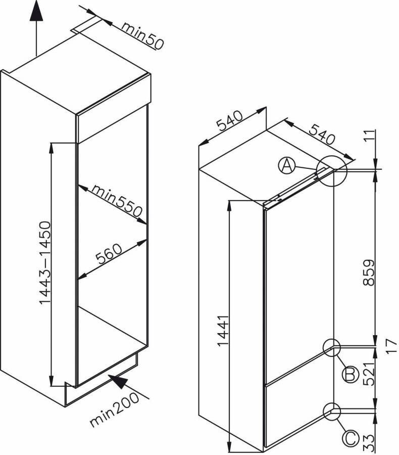 Amica Inbouw koel-vriescombinatie EKGC 16156 144 cm x 54 5 cm
