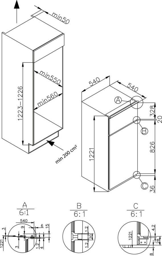 Amica Inbouw koel-vriescombinatie EKGC 16160 122 1 cm x 54 cm Automatisch ontdooisysteem