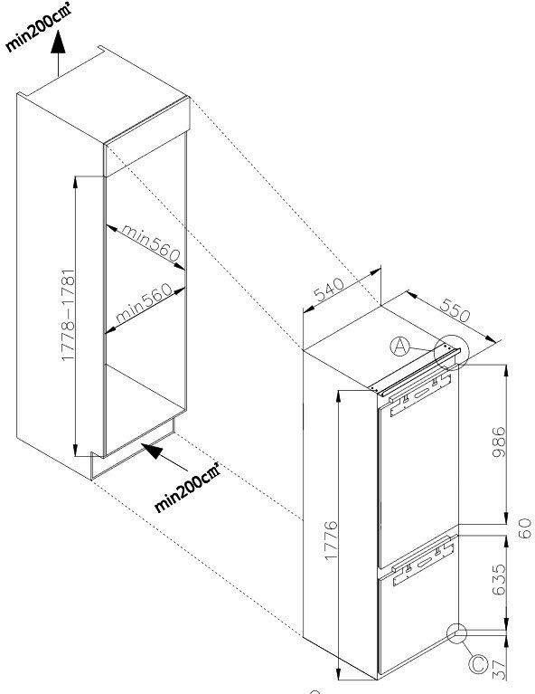 Amica Inbouw koel-vriescombinatie EKGCX 387 901 177 6 cm x 54 cm - Foto 10